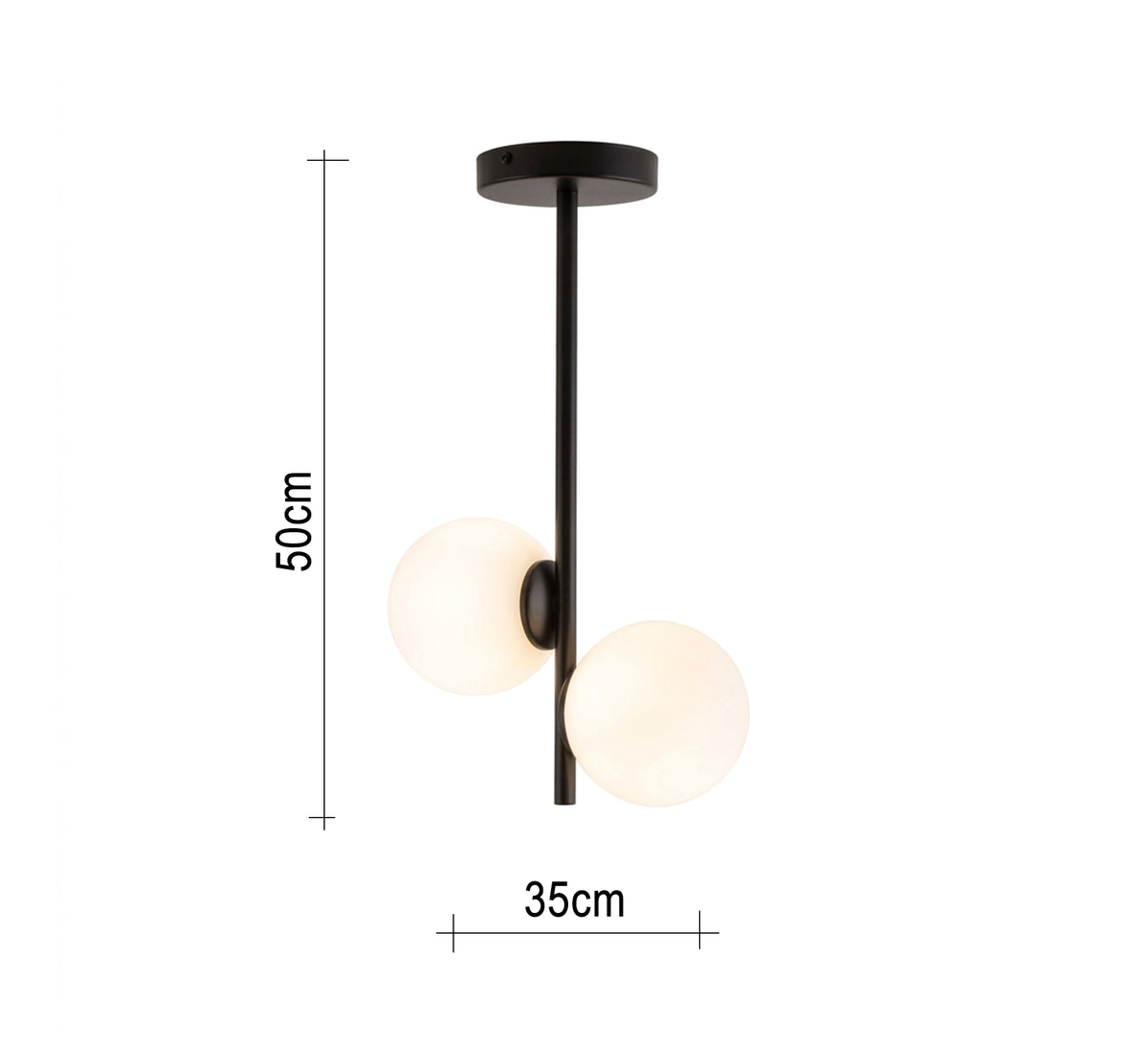 Two-globe vertical chandelier
