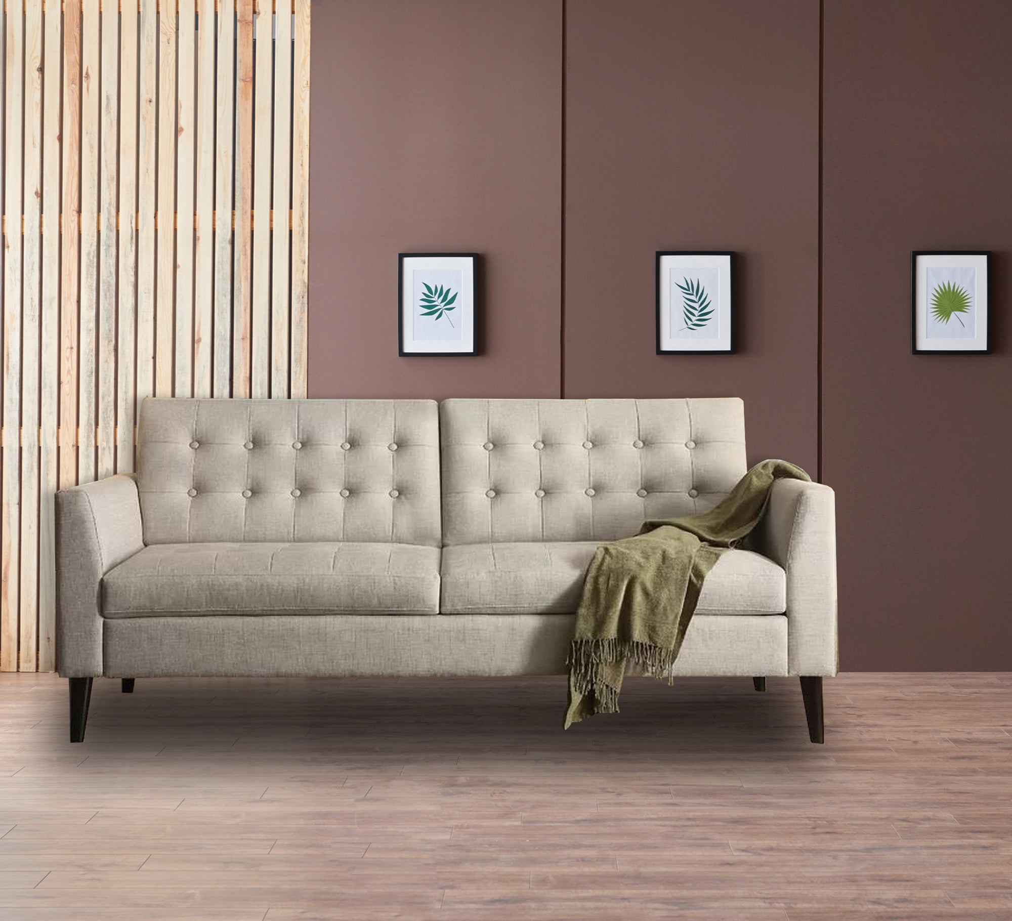 Beige triple sofa with high legs