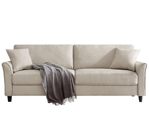 A double sofa with short legs