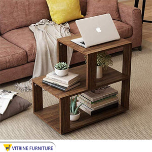 Side table with tiered shelves