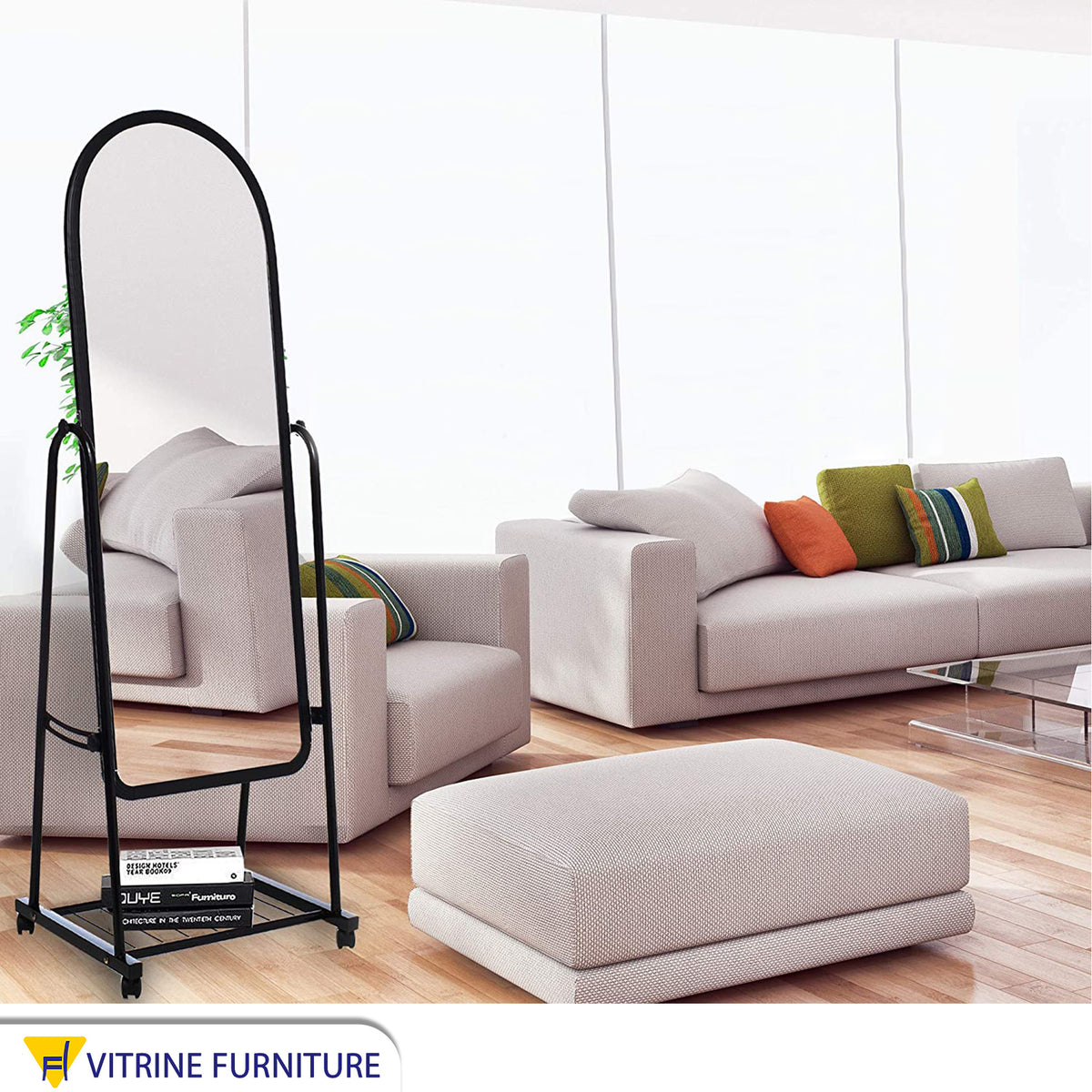 Black Full Length Rolling Mirror Vitrine Furniture