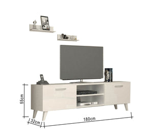 White TV screen unit with slanted legs