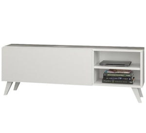 White TV unit with shelf and flap