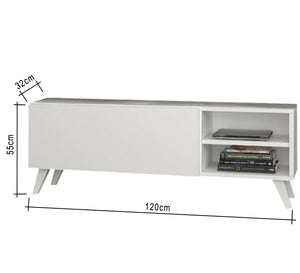 White TV unit with shelf and flap