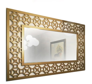 Mirror with a wide hollow wooden frame