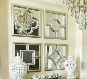 4-Piece Wall Mirrors with Elegant Wooden Frames