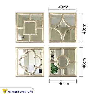 Wall mirror 4 pieces with a wooden frame