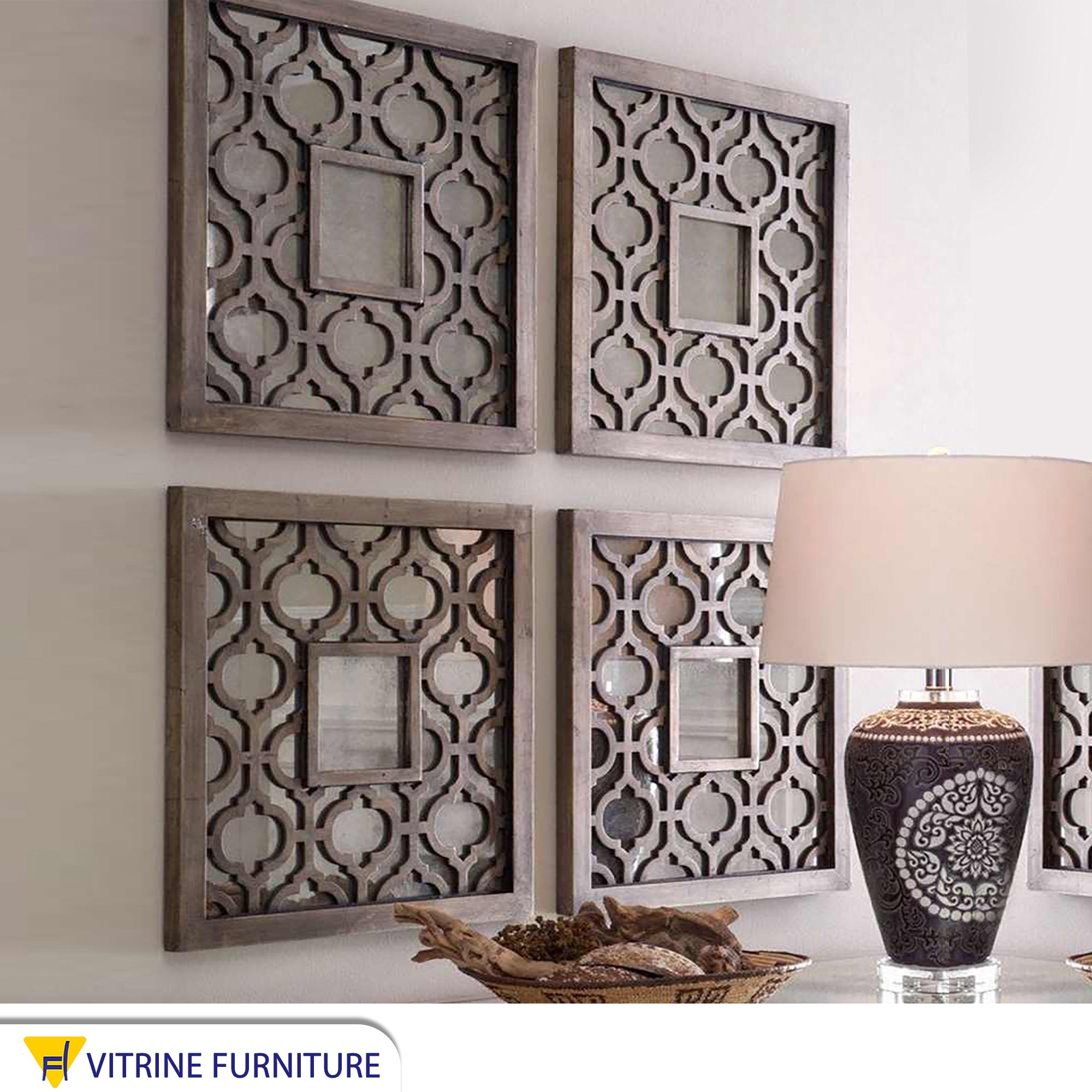 4-Piece Hollow Wood Mirror Set