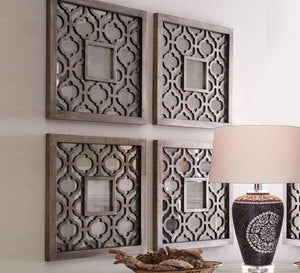 4-Piece Hollow Wood Mirror Set