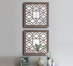 2-piece mirror decorated with hollow wood