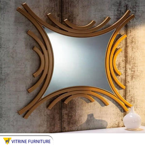 Mirror with a wooden frame in half circles