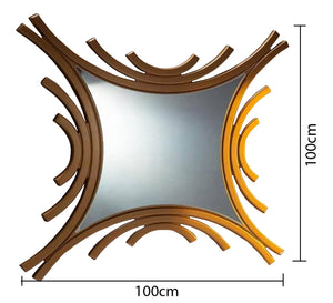 Mirror with a wooden frame in half circles