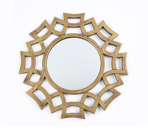 A circular mirror with a frame of hollow overlapping circles