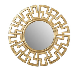 A circular mirror with a frame of hollow overlapping circles