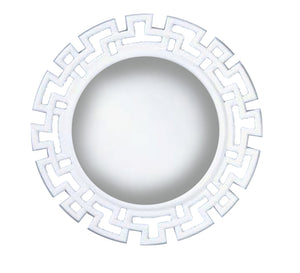 A circular mirror with a frame of hollow overlapping circles