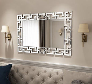 Rectangular mirror with a frame of geometric shapes