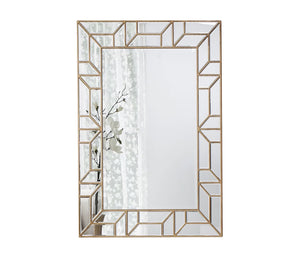 A rectangular mirror with two frames one of which is hollow wood