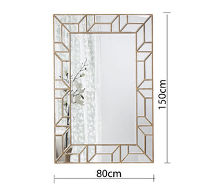 A rectangular mirror with two frames one of which is hollow wood