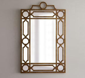 A rectangular mirror with a frame decorated with hollow circles