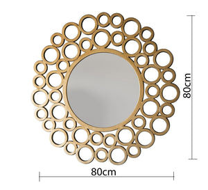 مرآة دائرية مع إطار من الدوائر الخشبية المتعددة