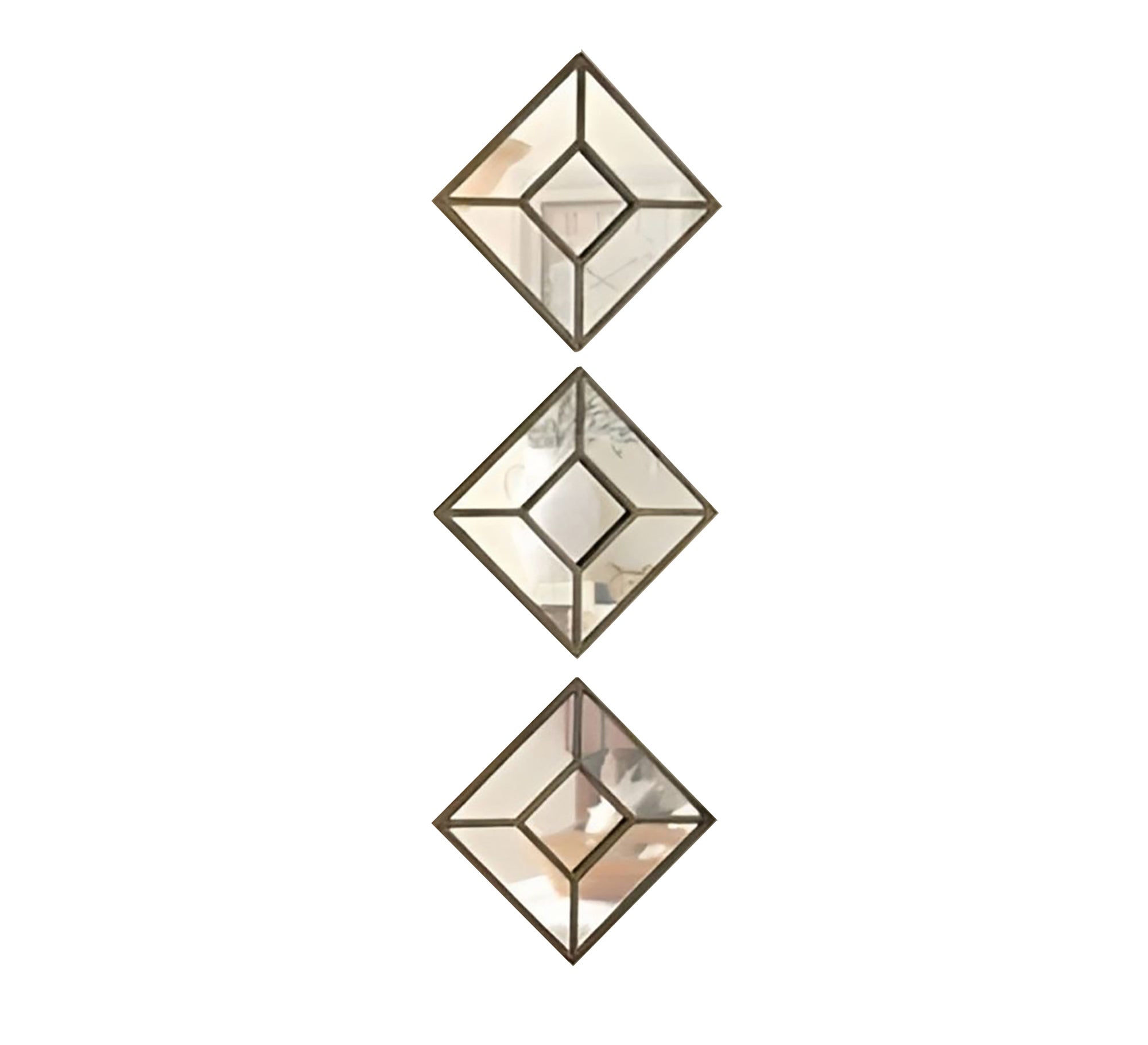 Three square mirrors arranged vertically