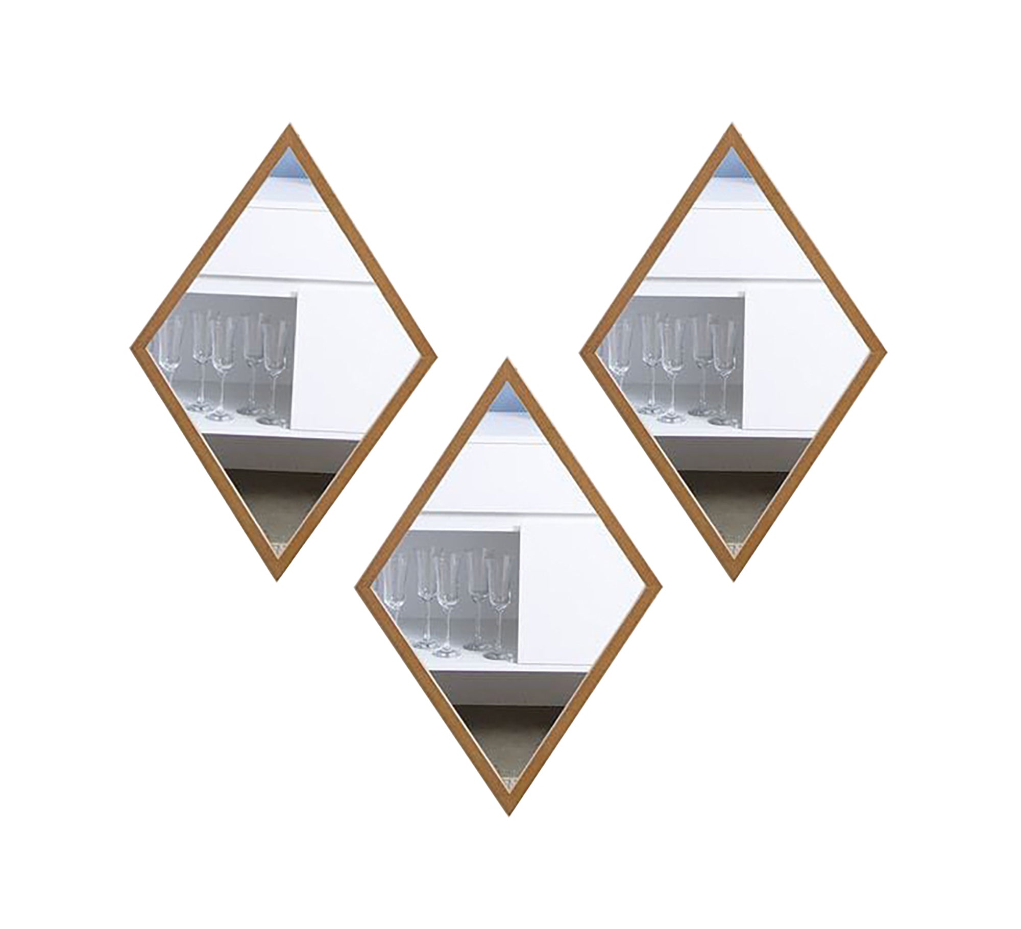 Three diamond-shaped mirrors arranged alternately