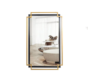 A mirror with two superimposed rectangular frames