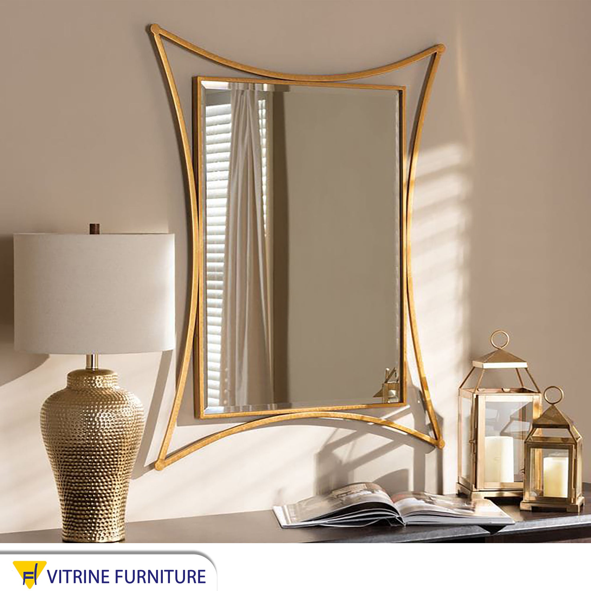 Rectangular mirror with curved frame