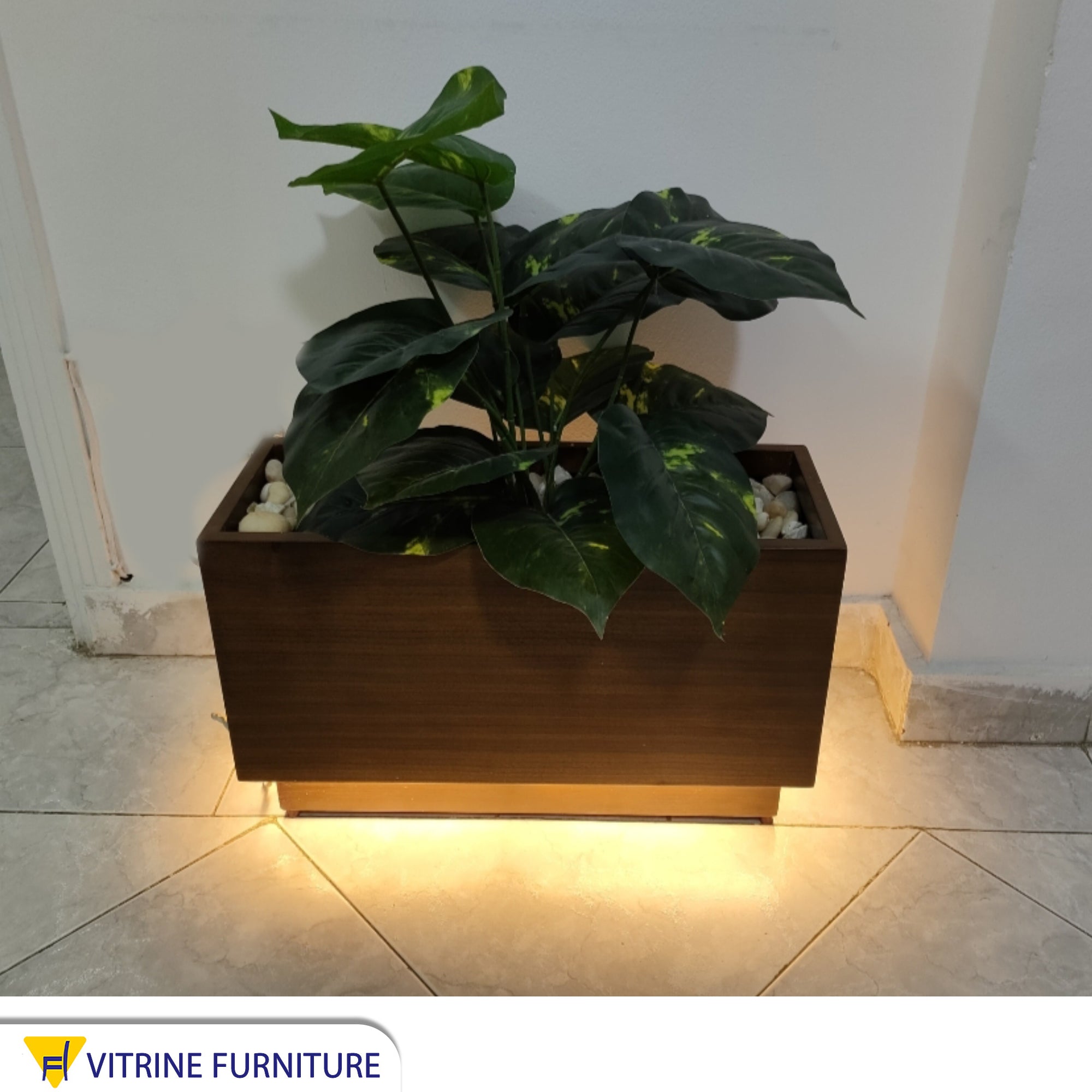 Brown artificial plant pot equipped with LED
