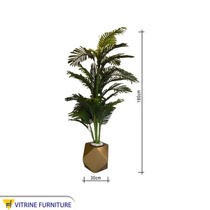 Artificial palm tree, leather leaf, golden plant pot