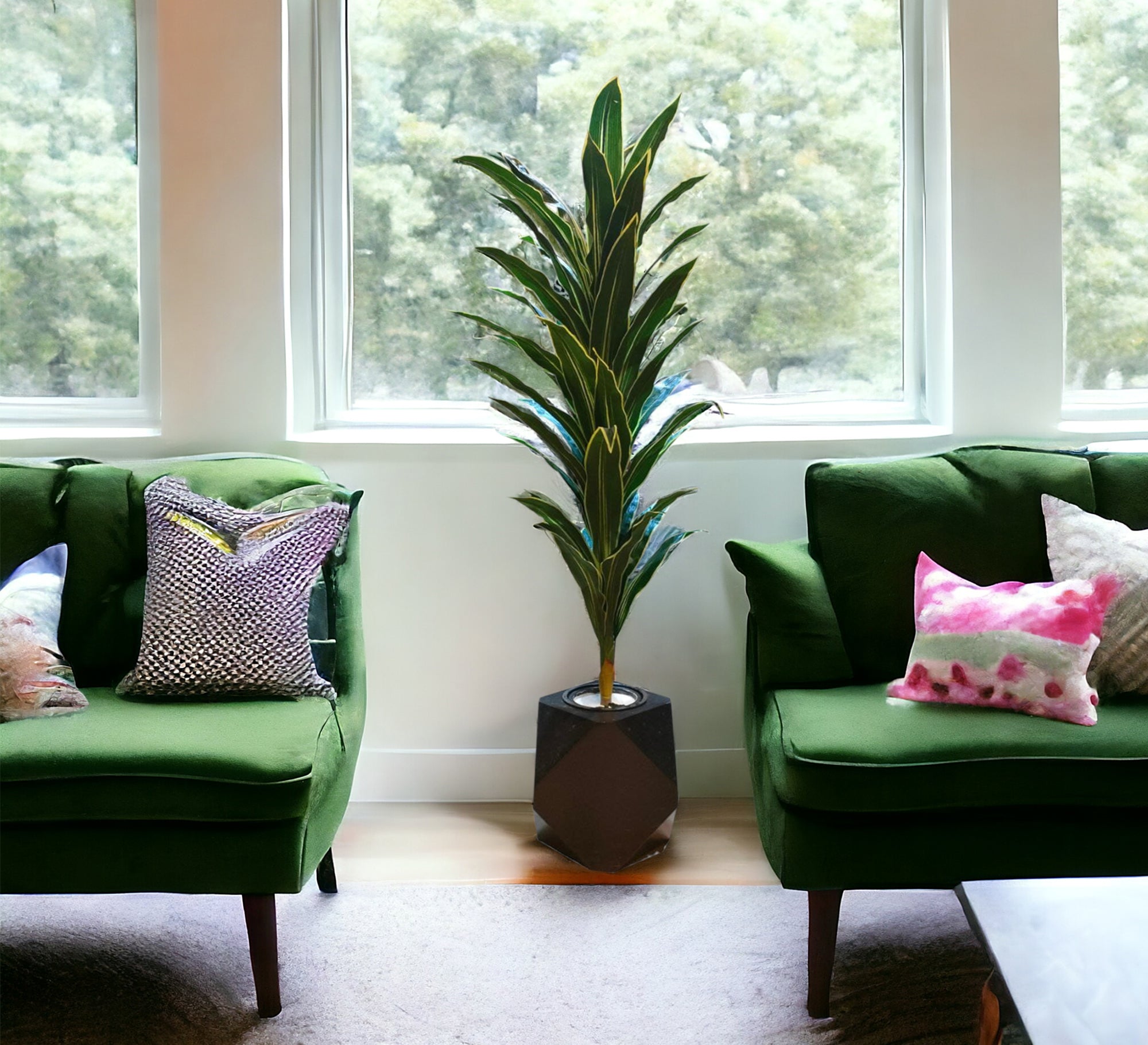 An artificial pot for a plant with lanceolate leaves