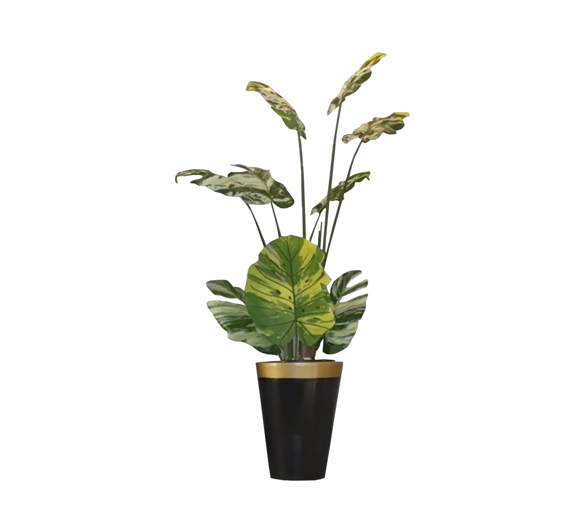 Sleek Black Conical Pot with Lush Artificial Plants