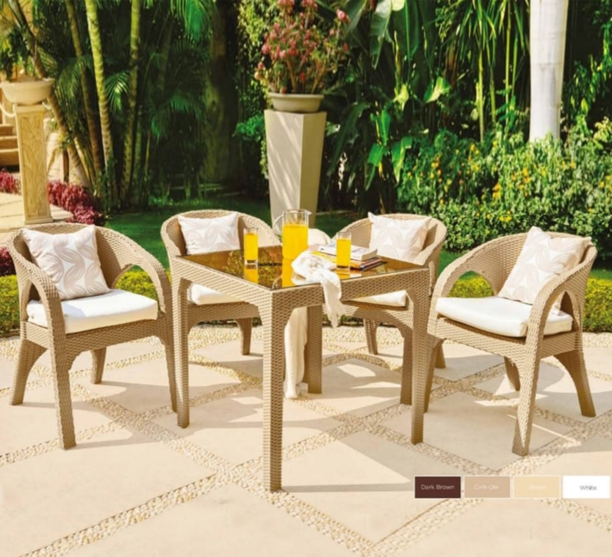 An outdoor seating set of four chairs