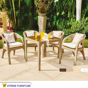 An outdoor seating set of four chairs