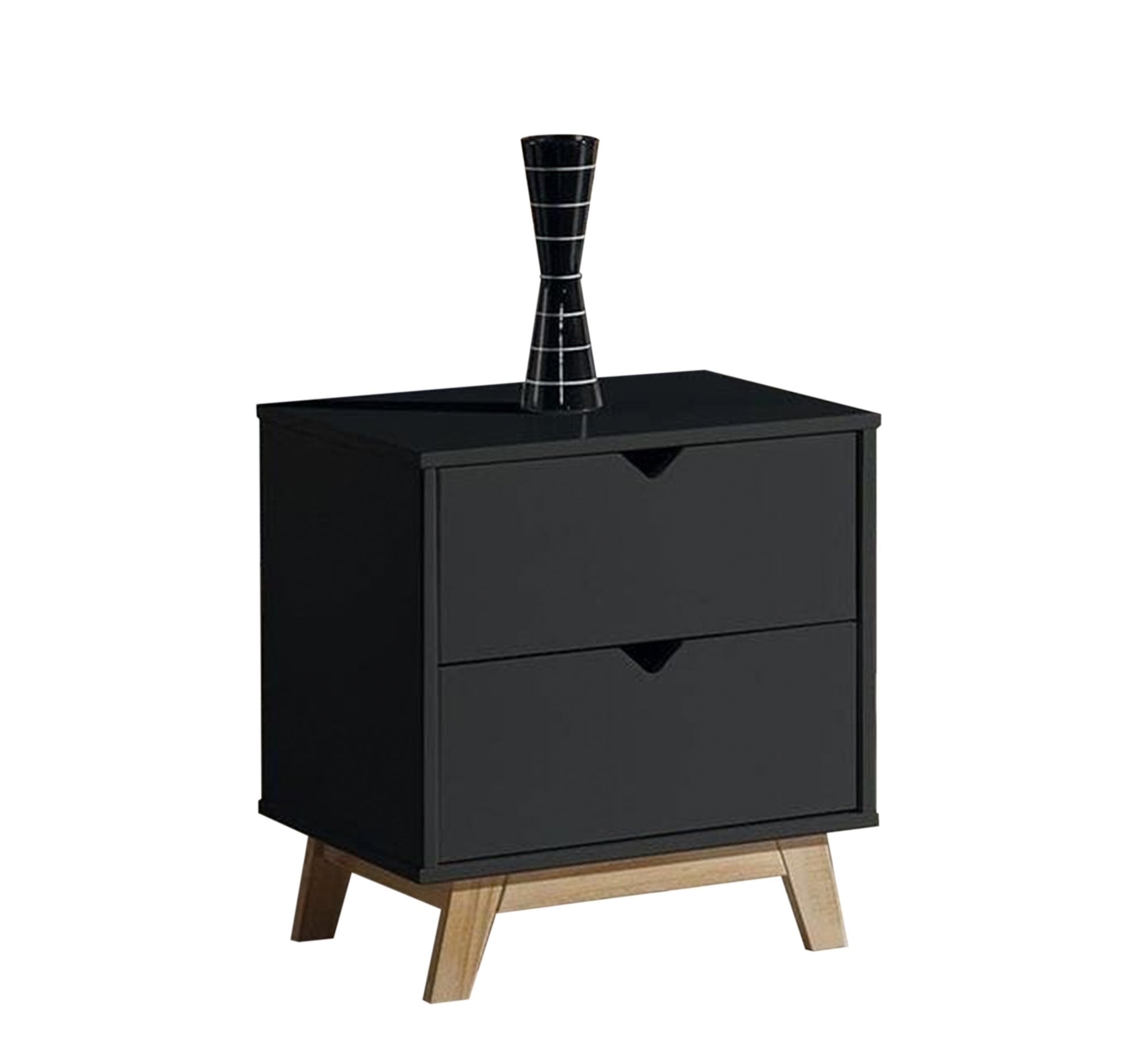 Black nightstand with high beige legs