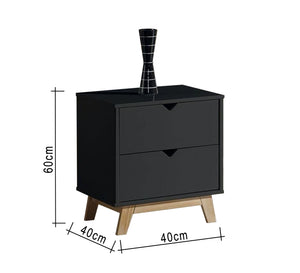 Black nightstand with high beige legs