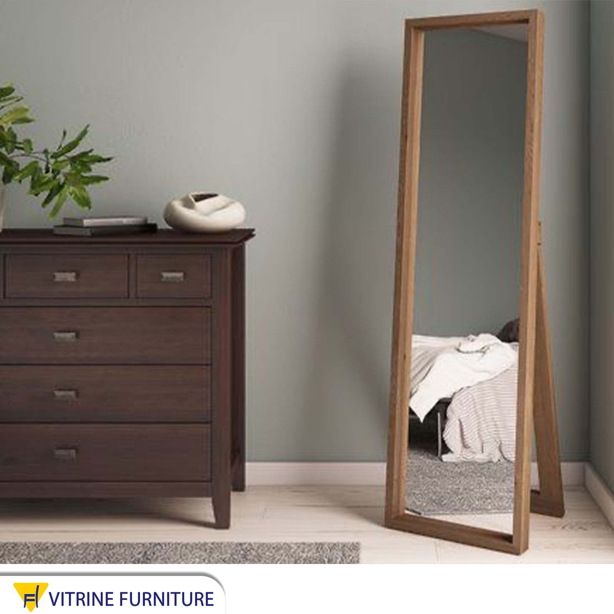 Modern rectangular mirror with wooden frame