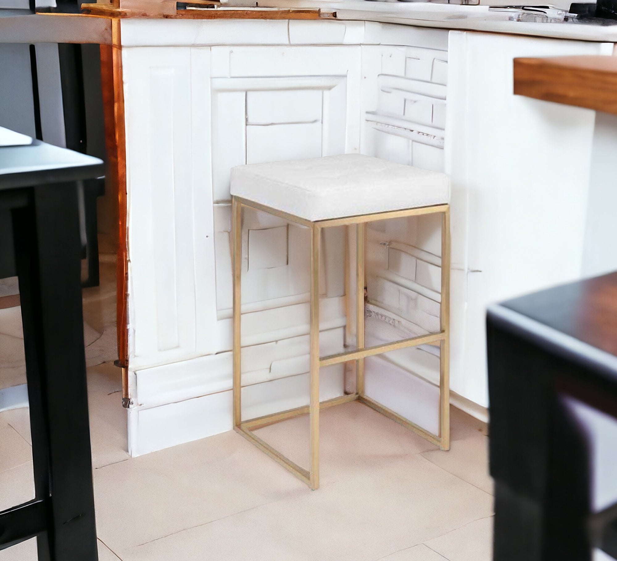 Bar chair with white leather seat