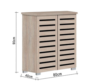 A shoe rack with two shutters leaf