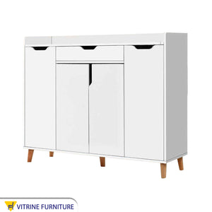 White shoe rack with four flap doors