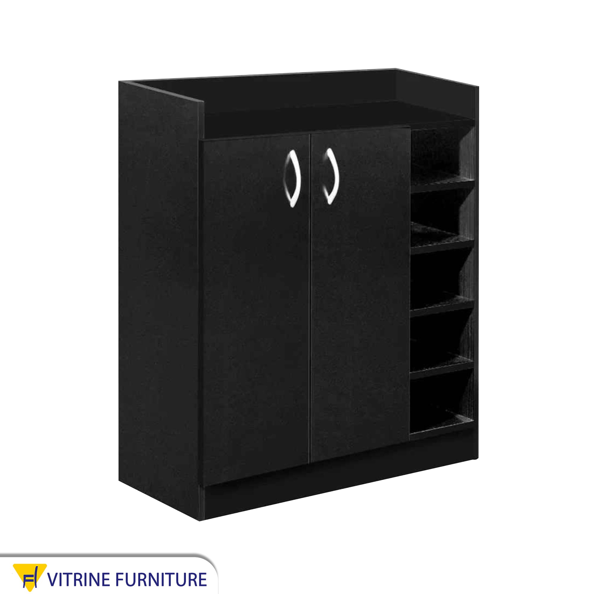Black Shoe rack with decorative shelves attached