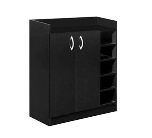 Black Shoe rack with decorative shelves attached