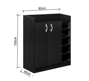 Black Shoe rack with decorative shelves attached