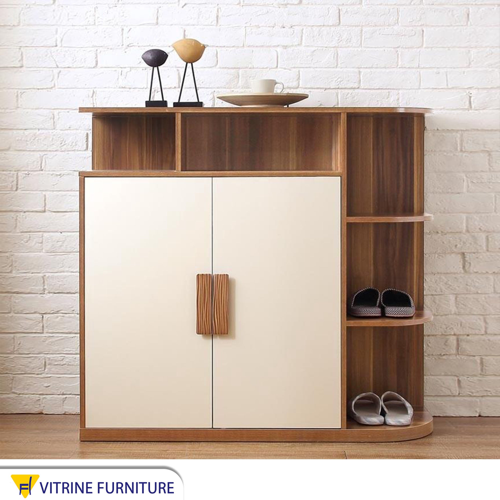 Beige boots with open side shelves