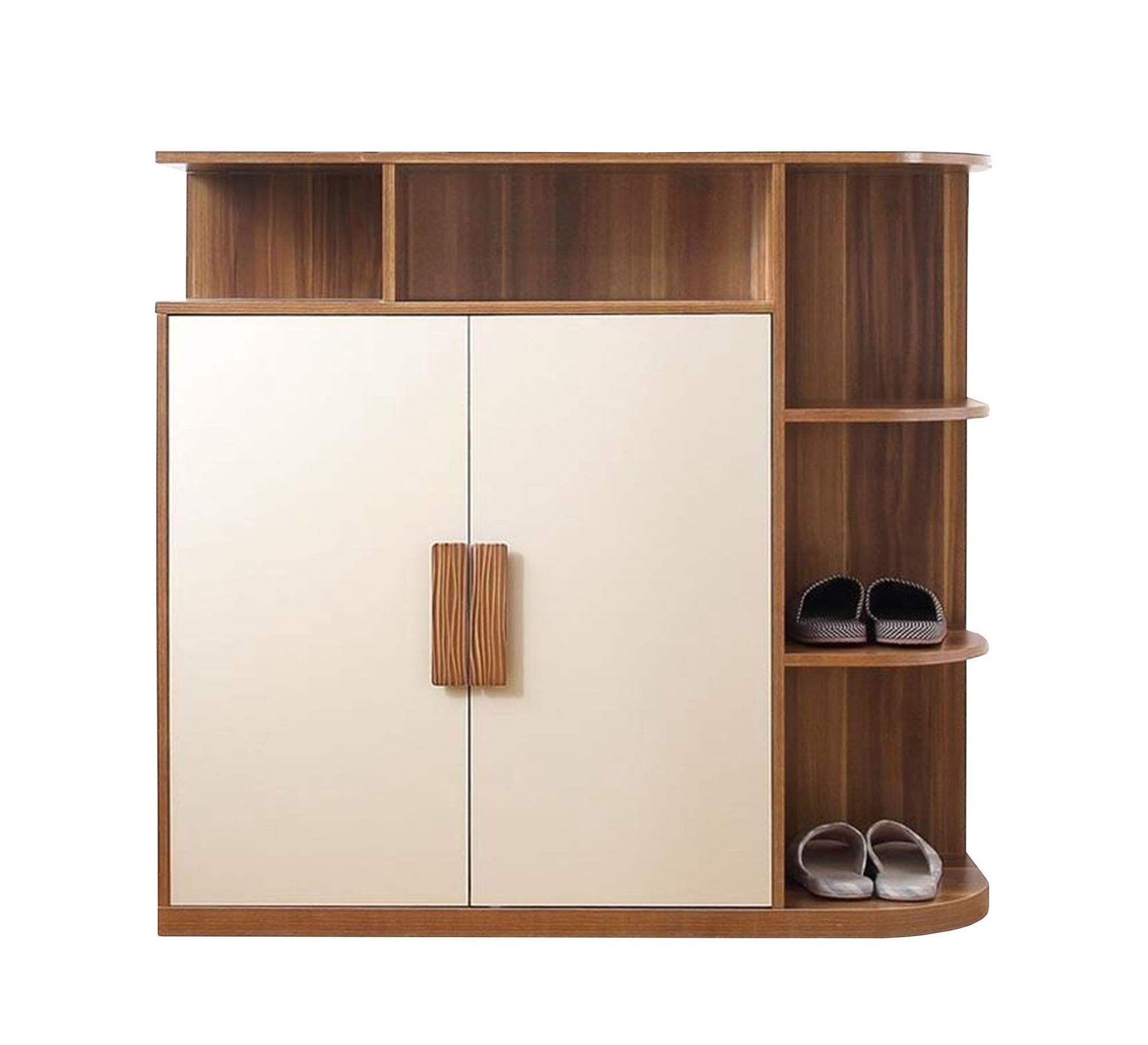 Beige boots with open side shelves