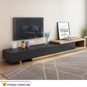 Rectangular TV table, beige and black