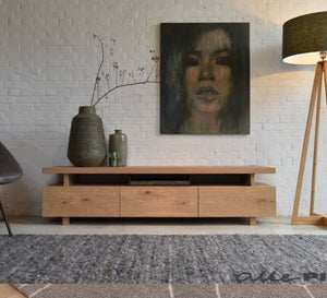 Beige table with 3 flip drawers