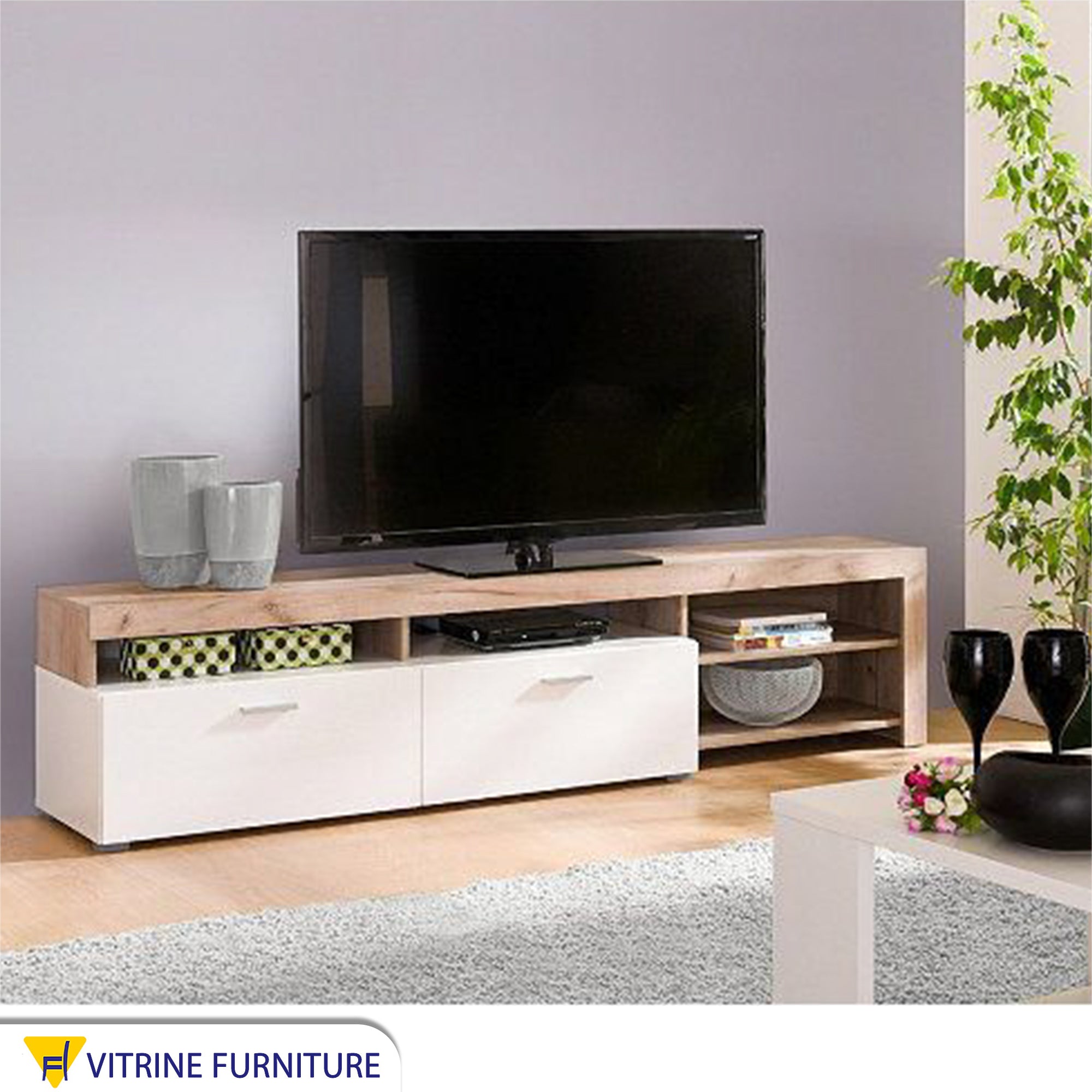 White and beige TV table
