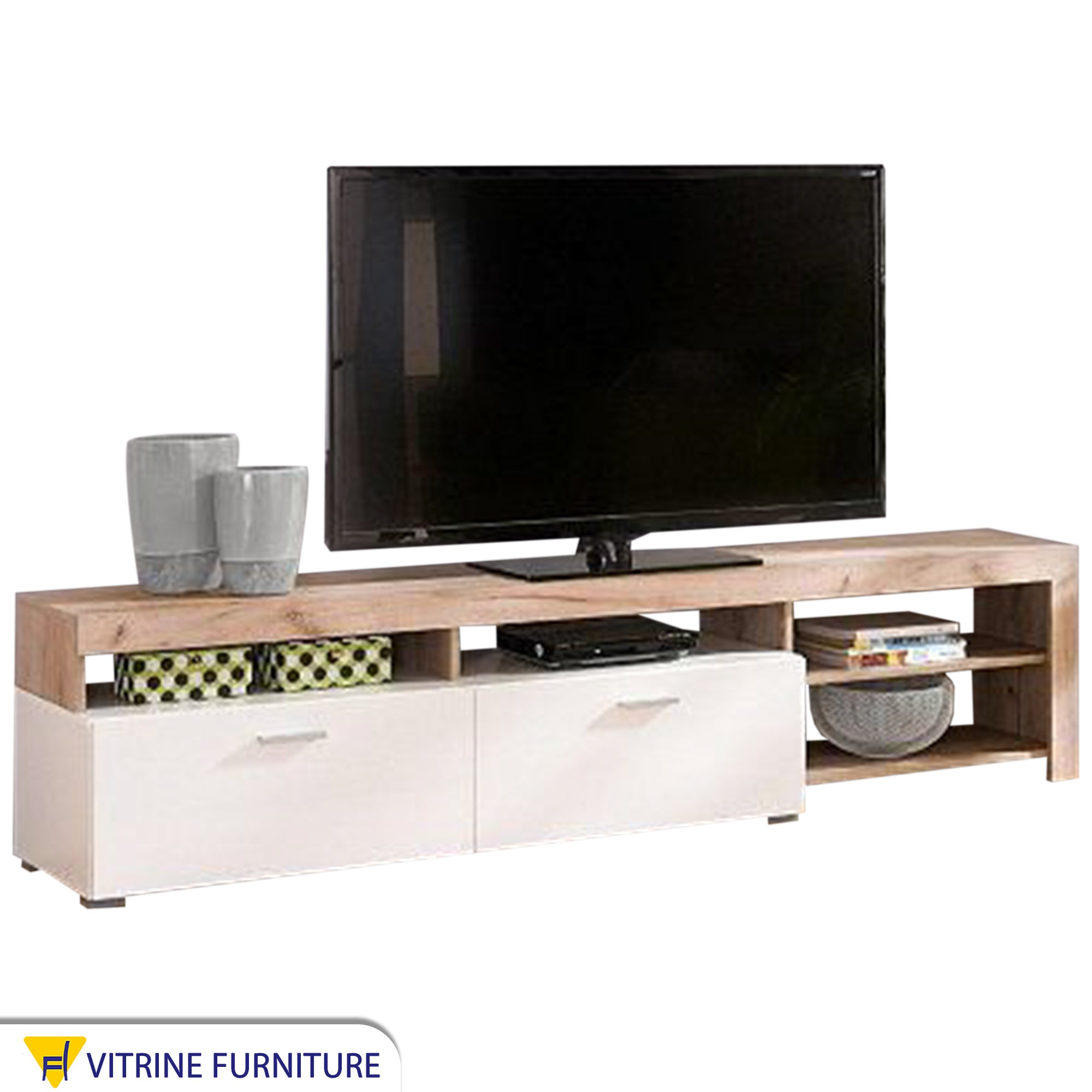 White and beige TV table