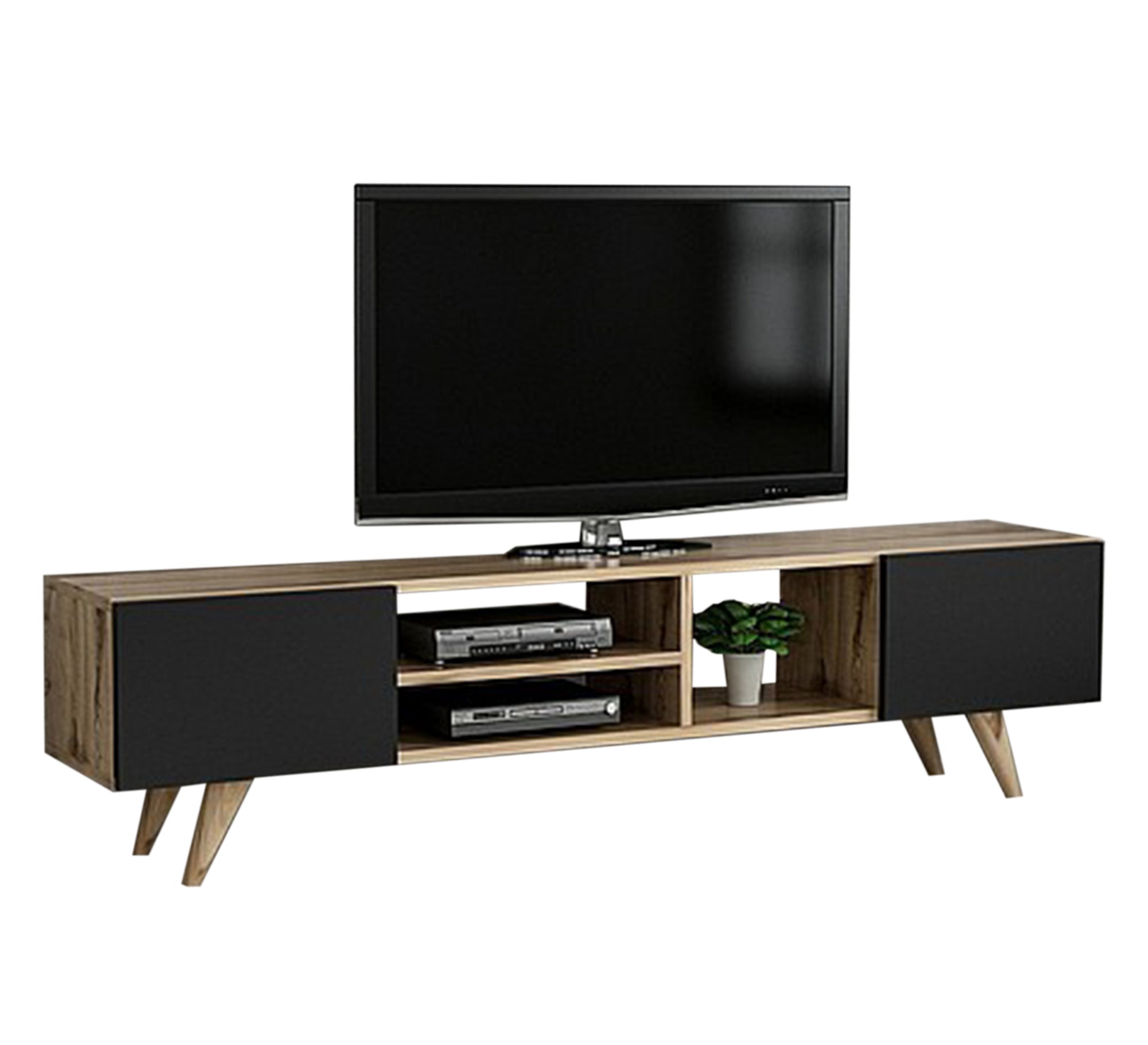 TV table with high legs, black and beige